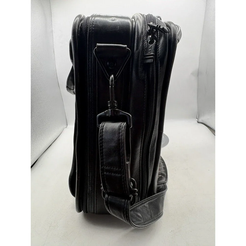 TUMI Alpha Black Leather Briefcase Laptop Messenger Bag 6”x13”x17.5”